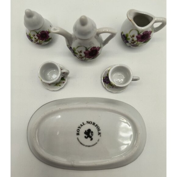 Miniature Royal Norfolk Porcelain Tea Set With Purple Floral Design - Picture 5 of 5